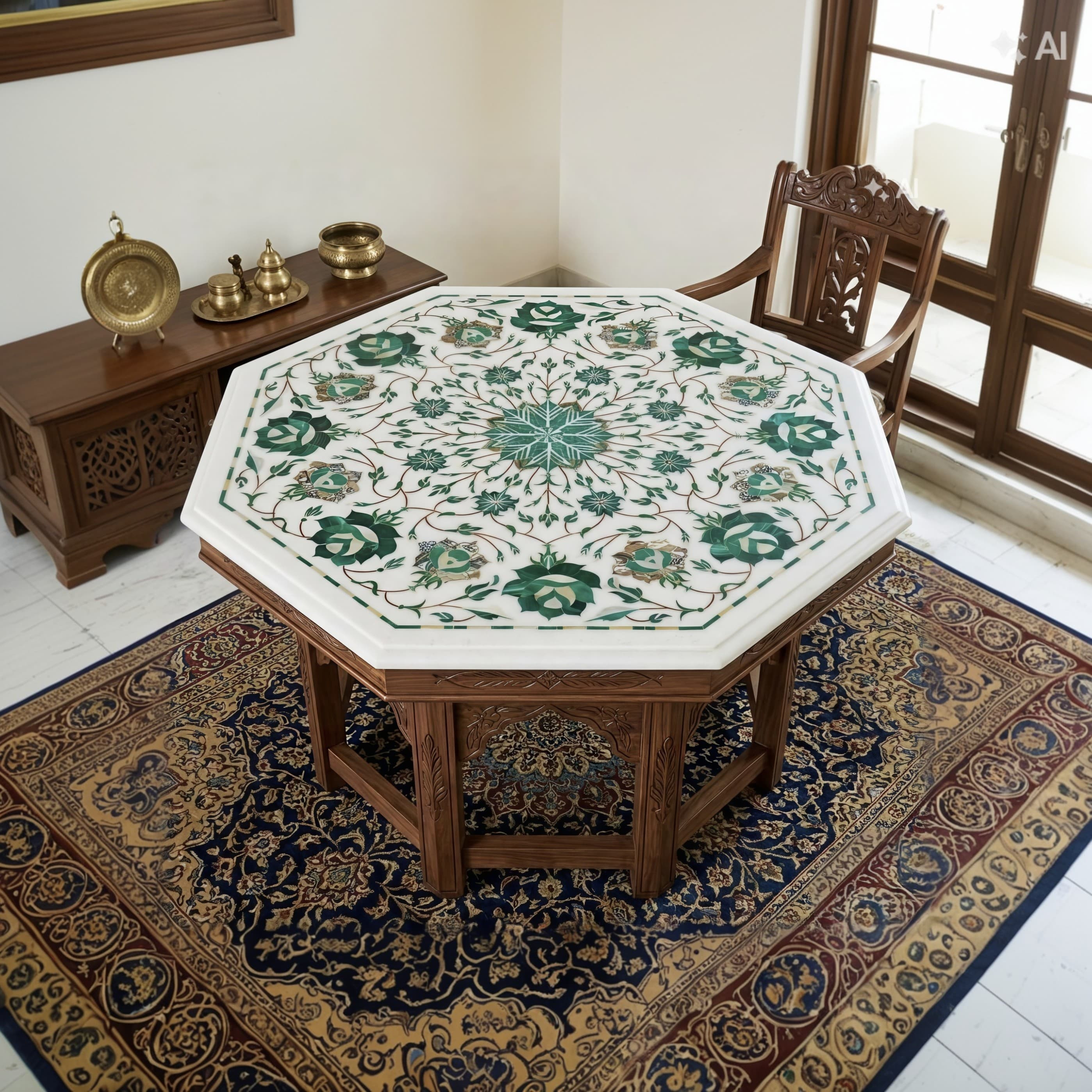 Handcrafted marble inlay table by Urfa Marbles