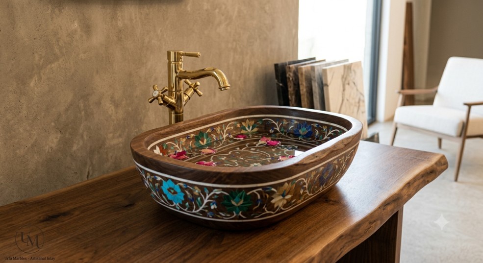 Marble Inlay Wash Basin